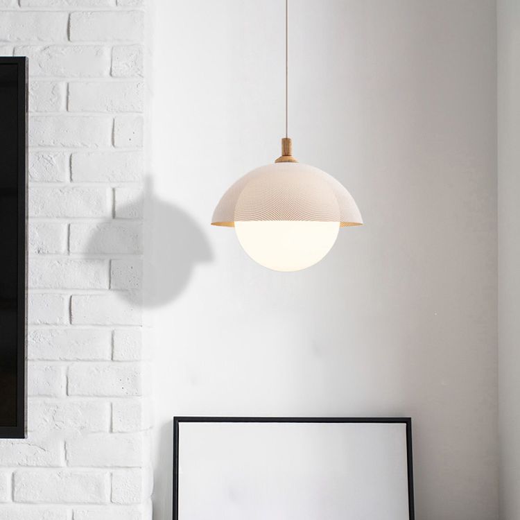 Globe Suspension Lamp Modern 1-Light Walnut Wood Hanging Light Fixture with Glass Shade