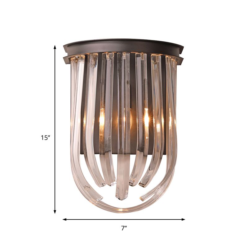 1 Light Semi Oval Wall Mount Light Modern Glass and Metal Wall Light in Black Finish for Bedroom