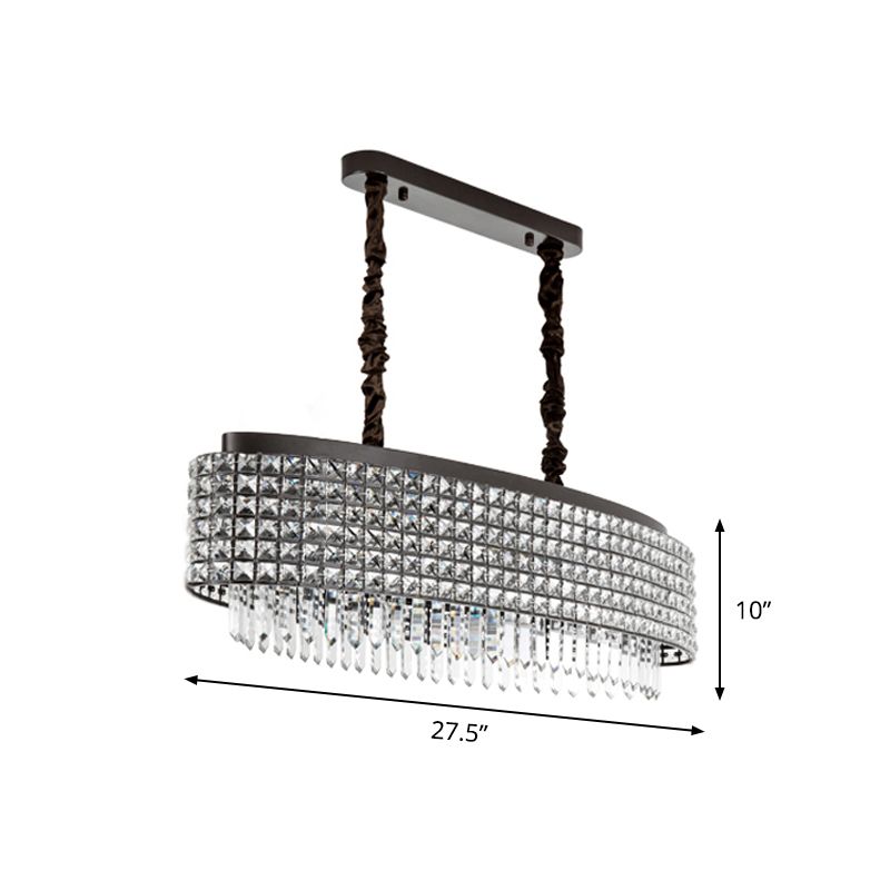 Oblong Crystal Encrusted Pendulum Light Modernist 5-Light Black Finish Island Lamp Fixture