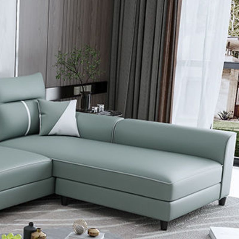 Modern Faux Leather Sectional with Chaise and Pillow Back for Living Room