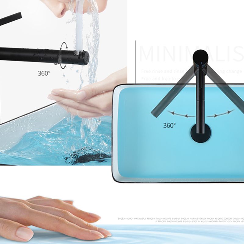 White Modern Sink Washroom Ceramic Rod Handle Faucet Bathroom Sink