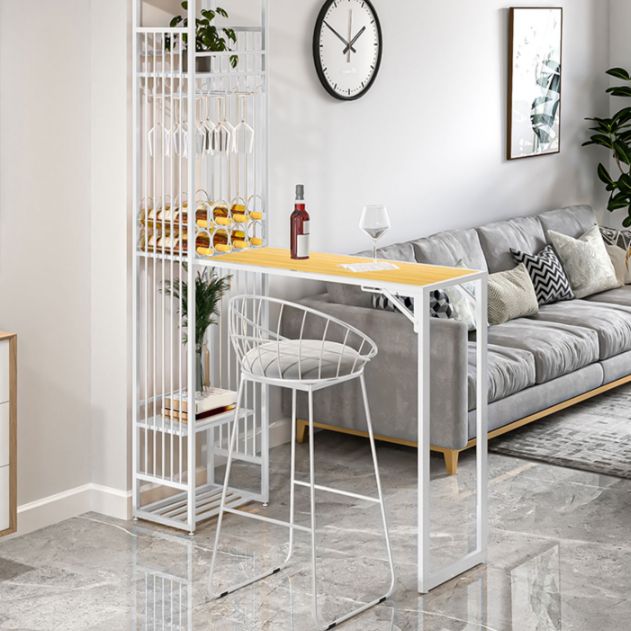 Glam Rectangle Bar Set 1/2 Pieces Self-Storing Leaf Pub Table with Upholstered Stool