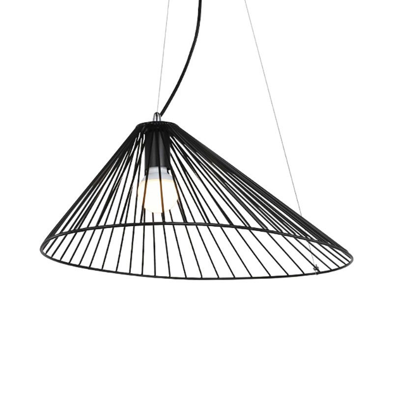 Wire Caged Drop Ceiling Light 1 Bulb Modern Simple Hanging Pendant in Black for Dining Room