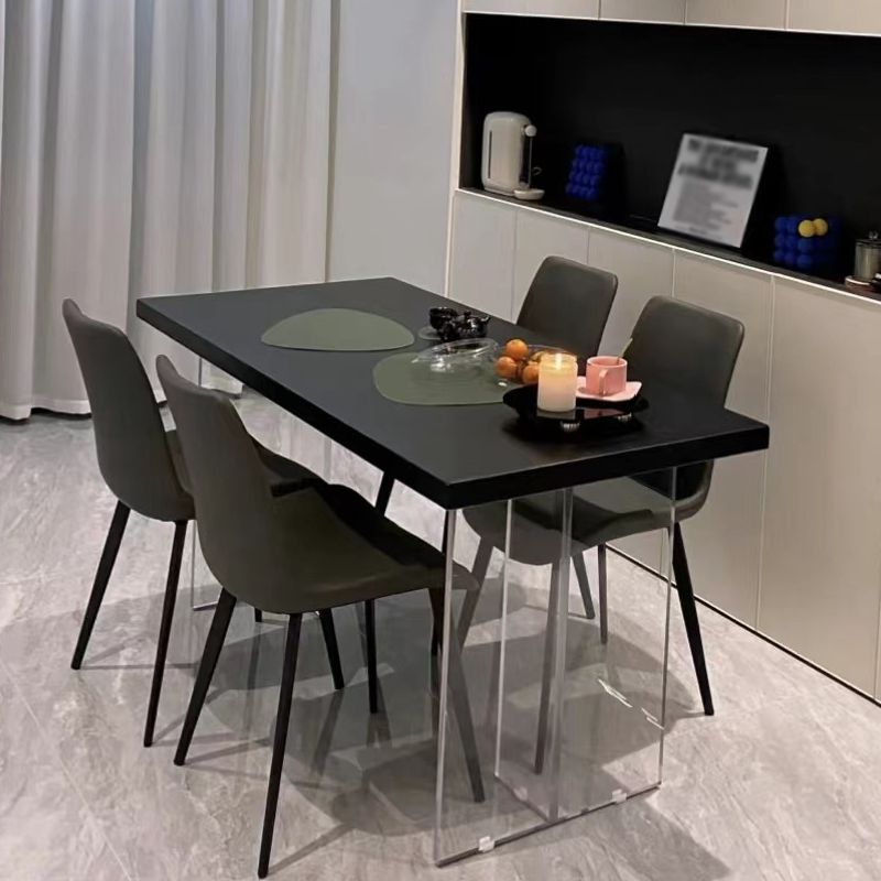 Rectangle Wood Top Dining Table Acrylic Base Modern Dining Table for Living Room