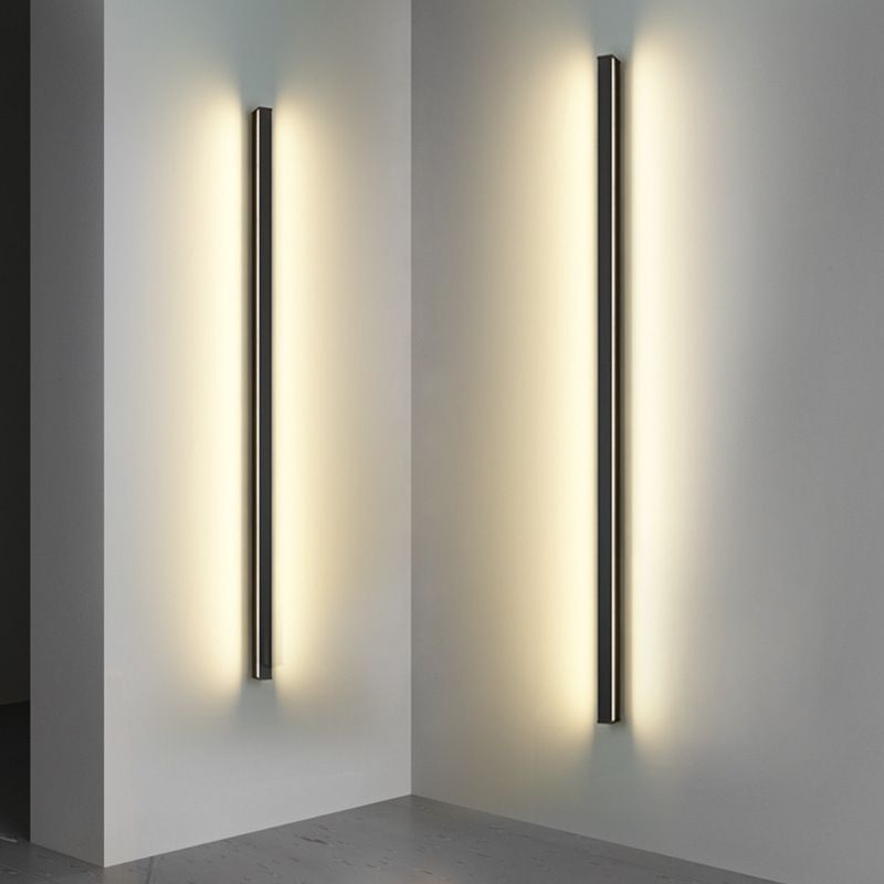 Metal Linear Shape Wall Light Modern 1 Light Wall Mount Fixtures in Black