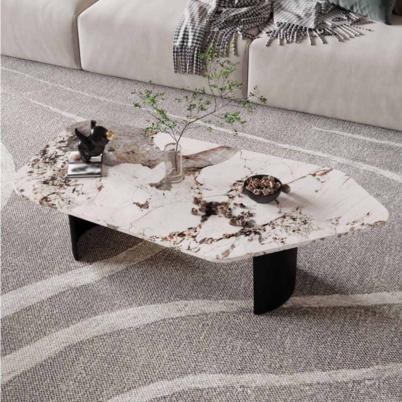 Free Form with 2 Legs Coffee Table Modern Slate Cocktail Table in White/Gold
