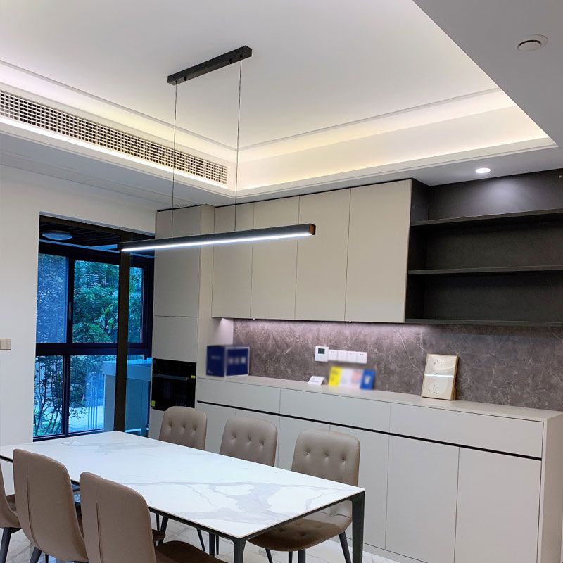 Black Aluminum Island Light Fixtures Modern 1-Light Linear Restaurant LED Hanging Lamps