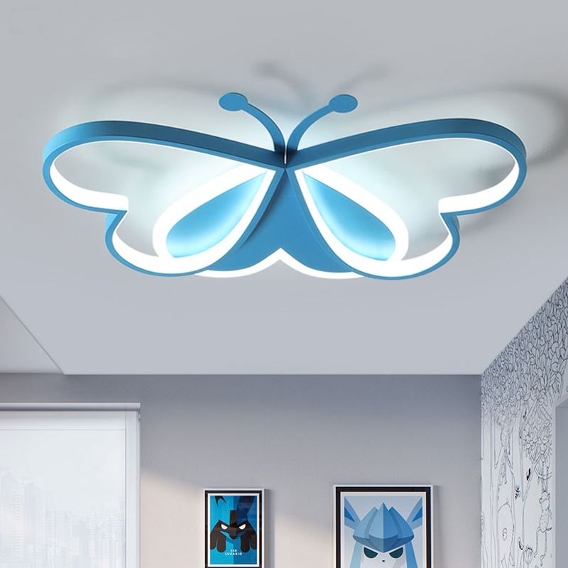 Modern Style Butterfly Flushmount Lamp Metal and Acrylic LED Children Room Ceiling Mounted Light in Blue/Pink