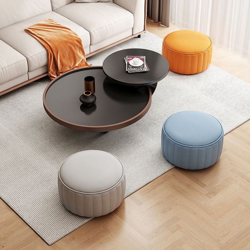 Orange Leather Pouf Modern Round Pure Color Pouf for Drawing Room