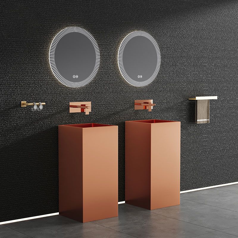 Contemporary Bathroom Sink with Pop-Up Drain Rectangular Metal Pedestal Bathroom Sink