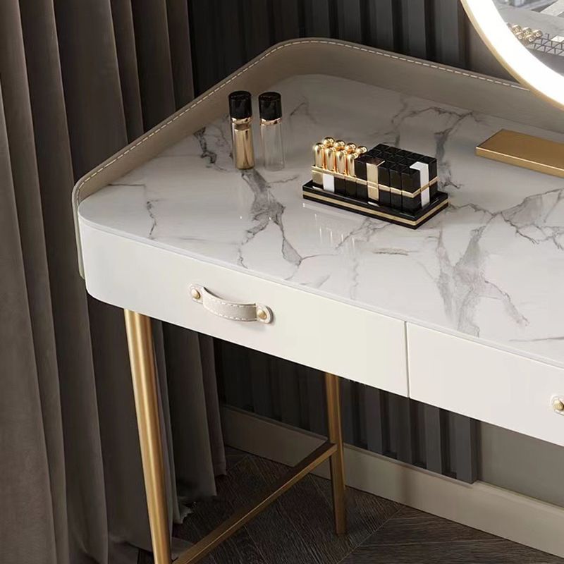 Beige 3/4-Drawers Dressing Table Faux Leather Make-up Vanity Desk