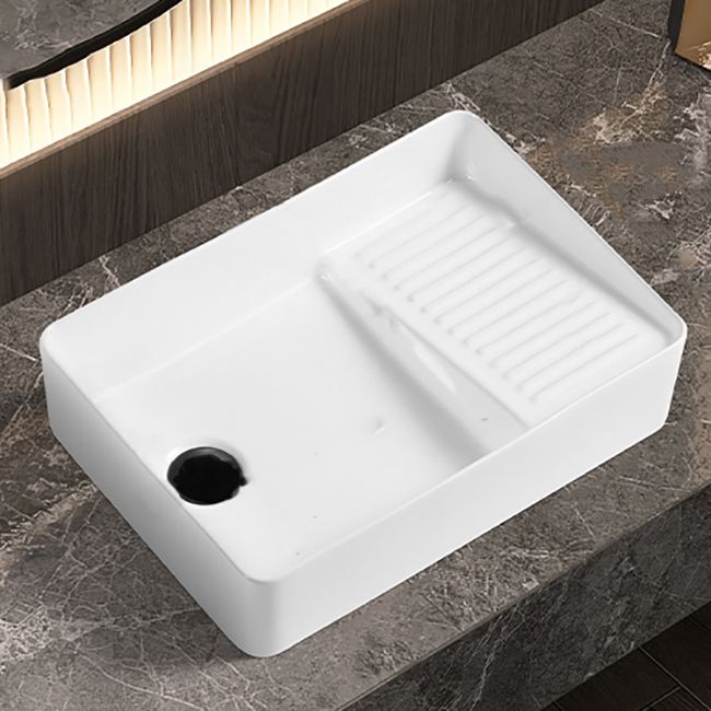 Modern Bathroom Sink Pop-Up Drain Porcelain Solid Color Rectangular Vessel Bathroom Sink