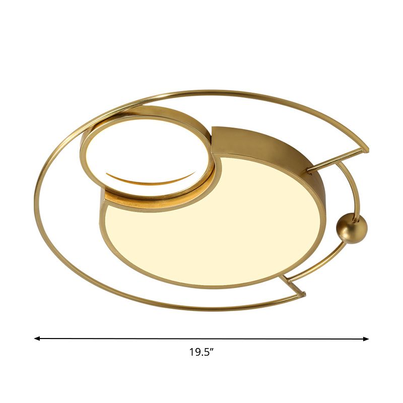 Metallic Round Flush Mount Light Nordic LED Gold Flushmount Lighting in Warm/White Light for Bedroom