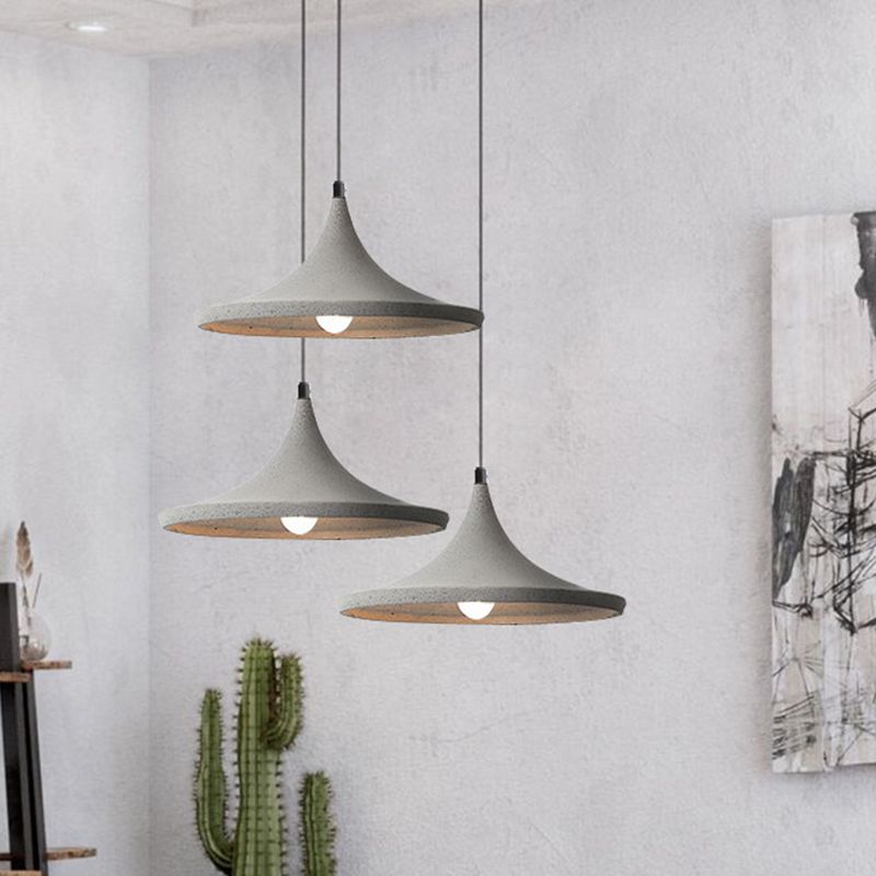 Cone Suspension Lighting Simplicity Cement 1 Head Dining Room Pendant Ceiling Light in Grey