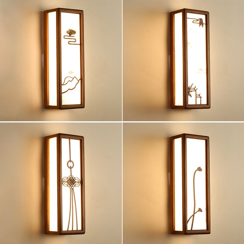 Modern Style Rectangular Shape Wall Sconce Wood 1 Light Sconces for Living Room
