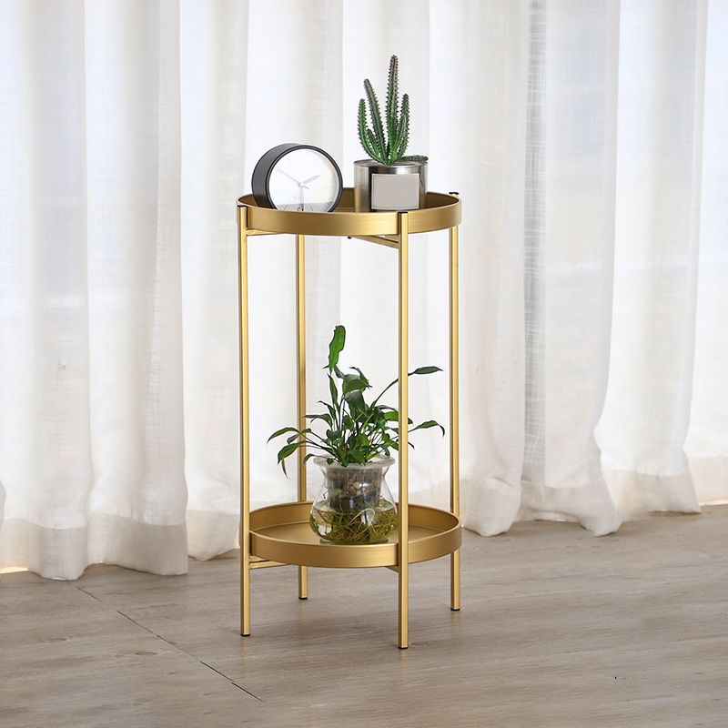 Mid-Century Round Tray Top Side Table Metal 4 Legs End Table with Shelf