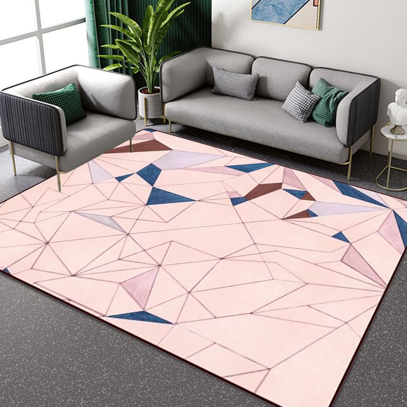 Modern Living Room Rug in Pink Color Block Irregular Shape Print Rug Polyester Pet Friendly Area Rug