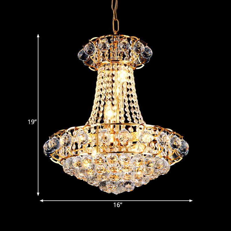 Modern 10 Lights Chandelier Light with Crystal Shade Gold Dome Hanging Ceiling Light
