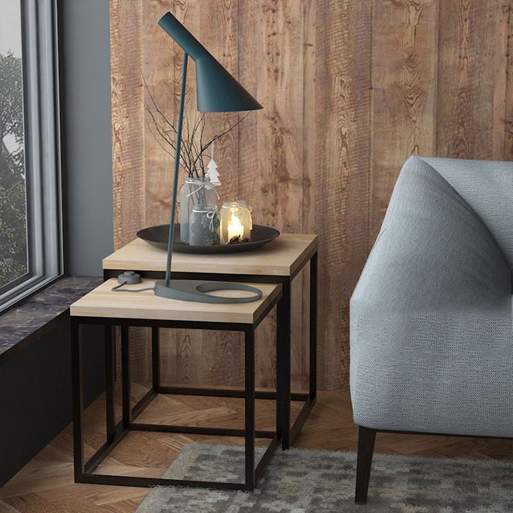 Scandinavian Nesting Coffee Table Set with Solid Wood Top and Iron Base