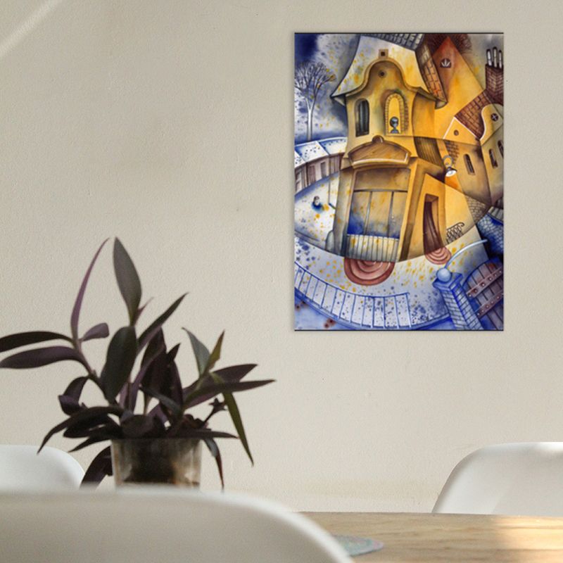 Toile texturée moderne avec illustration de décoration murale de bâtiment de couleur douce pour salle familiale