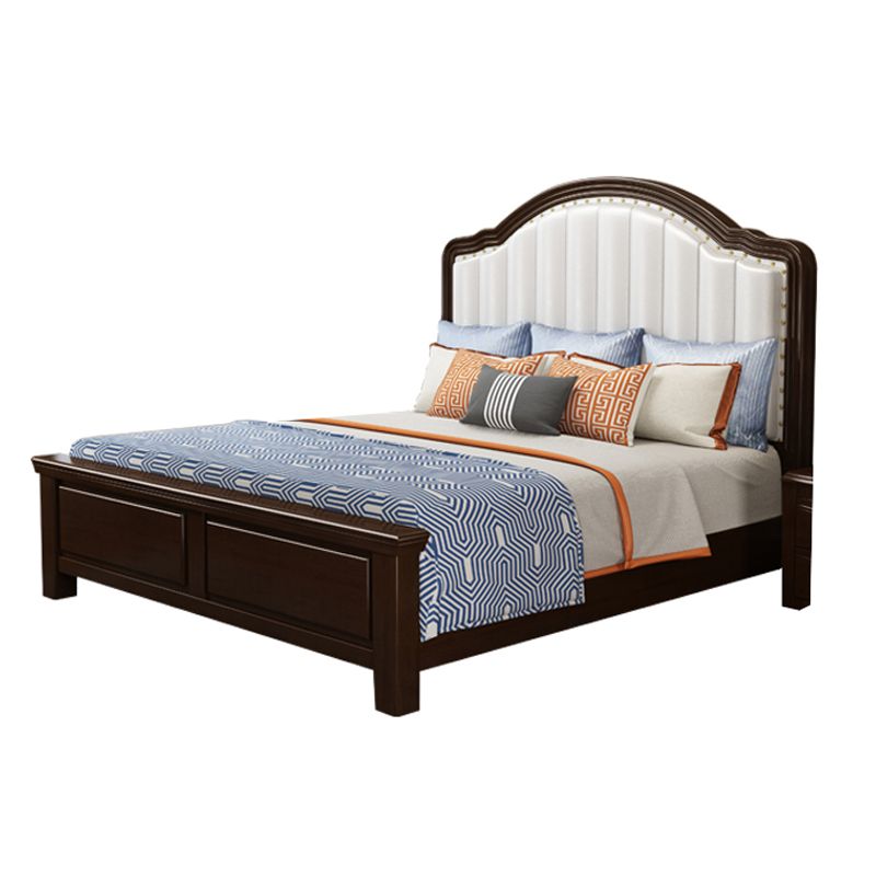 Contemporary Bed Frame Rubber Wood Panel Bed with Upholstered Headboard