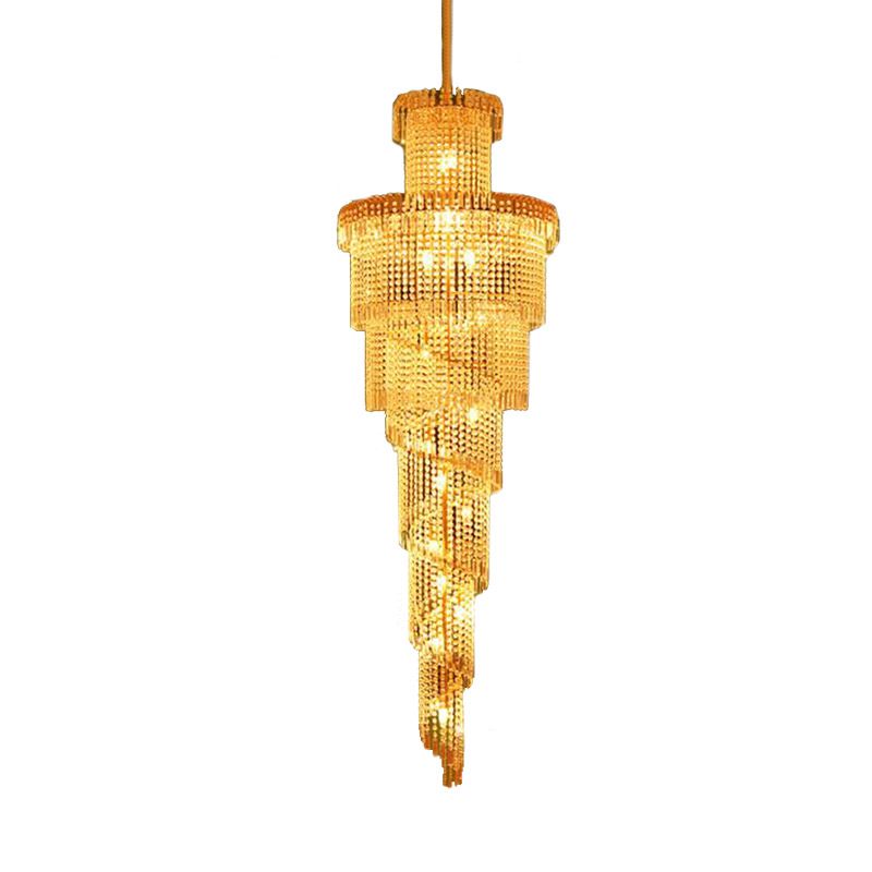 Candelera de techo de cristal en capas Modern 15 luces colgante de suspensión de oro para corredor