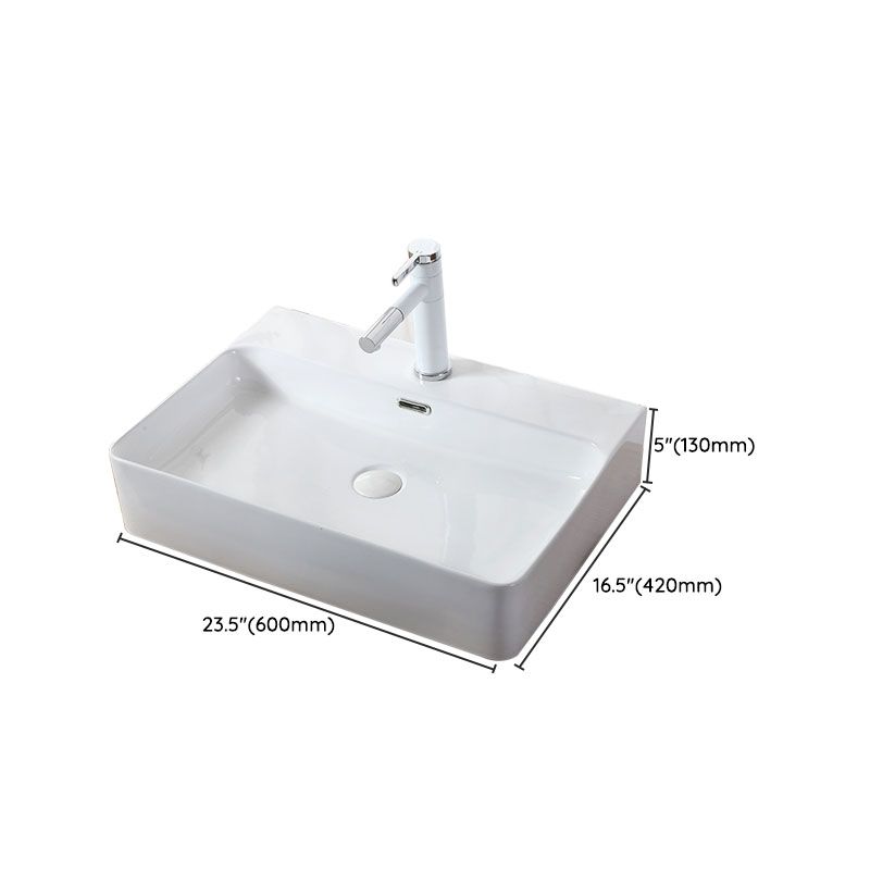 Modern Vessel Bathroom Sink Rectangular Porcelain Drain Vessel Sink(Not Included Faucet)