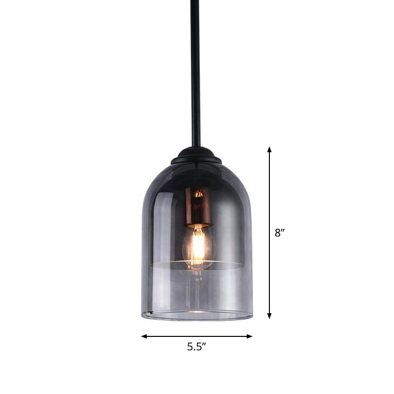 Cloche Smoke Gray Glass Hangluchting Modern 1 kop Zwart Hangende verlichtingsarmatuur