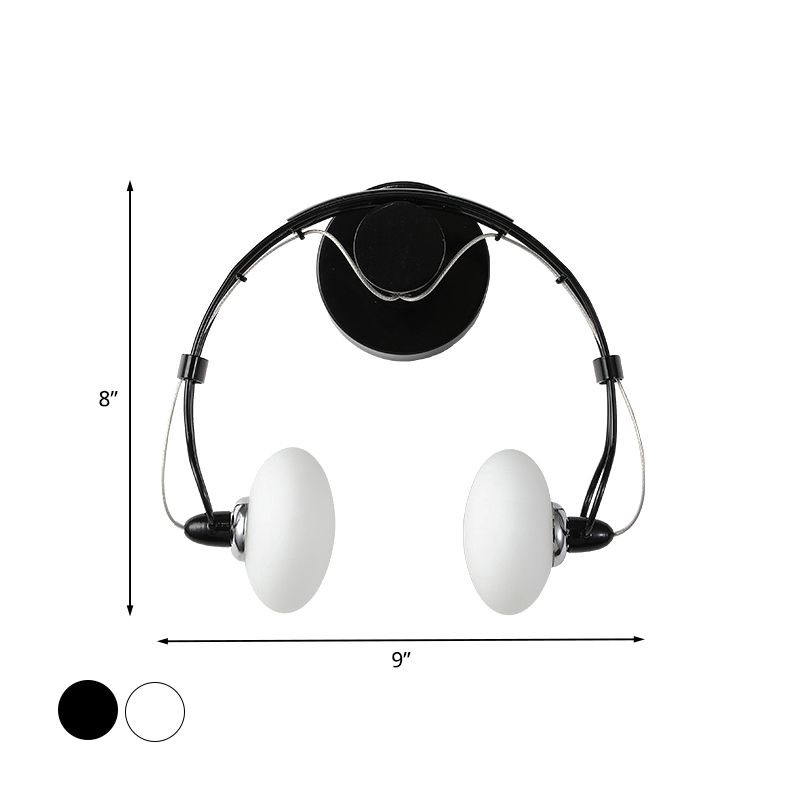 Cartoon Headset Shape Wall Sconce Lighting Metallic 2-Light Corridor LED Wall Lamp in White/Black