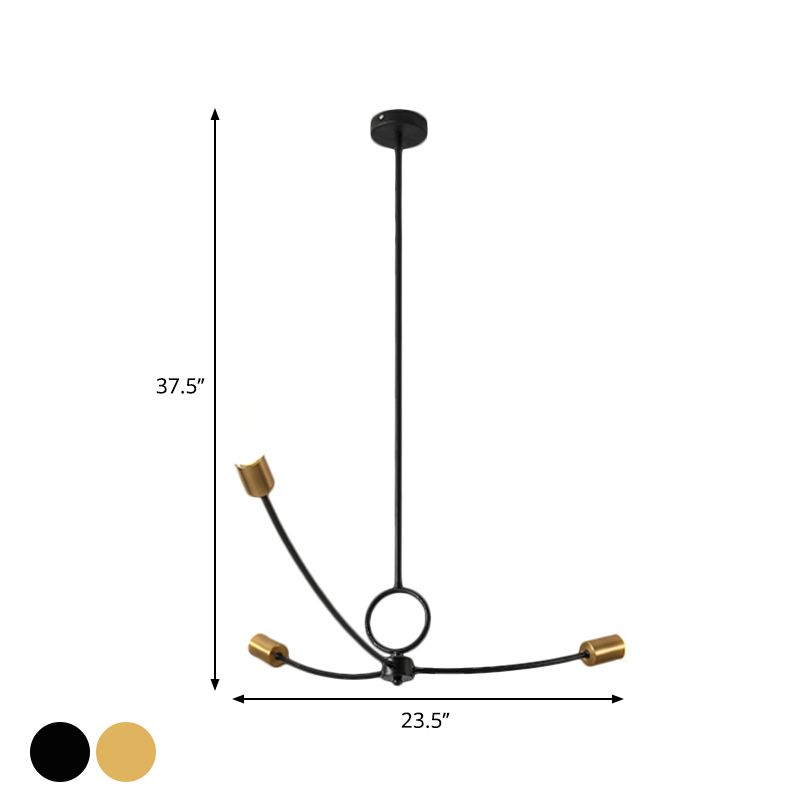Minimalist Burst Ceiling Chandelier Metallic 3 Bulbs Dining Room Pendant Ceiling Light in Black/Gold