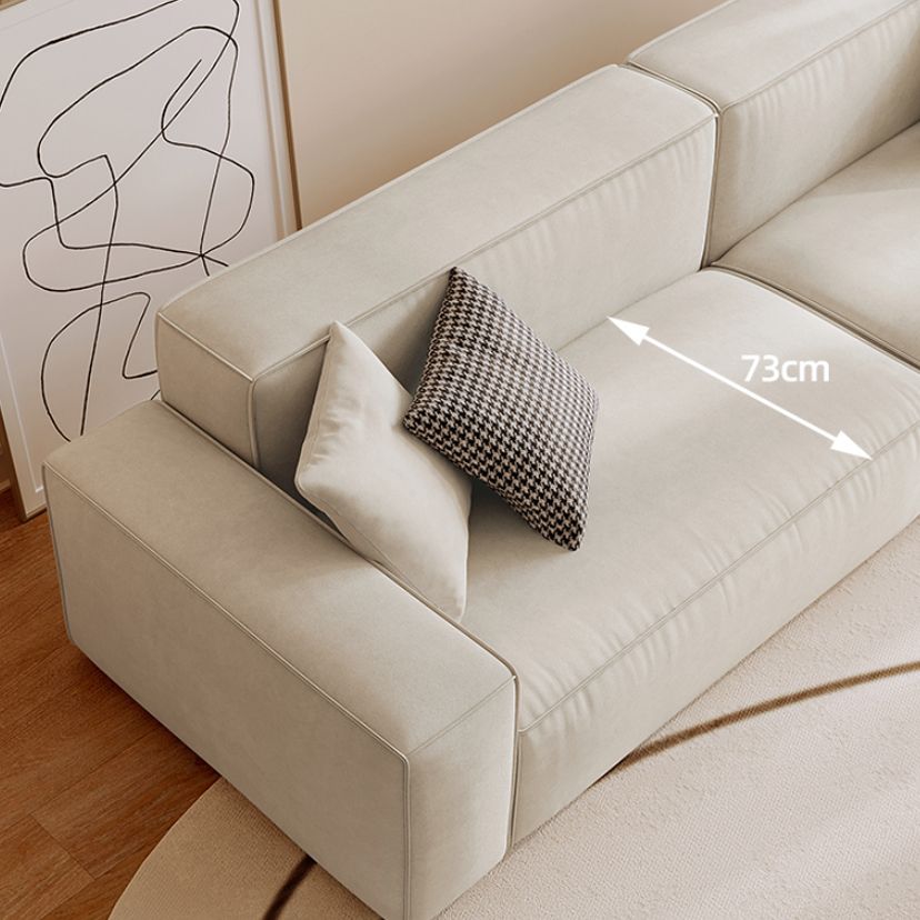Contemporary Sofa Genuine Leather Living Room Square Arm Cushions White