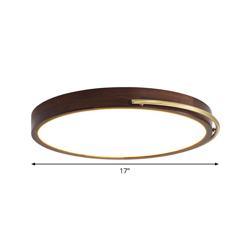 Bruine ronde inbouwlamp minimalisme LED houten plafondverlichtingsarmatuur voor slaapkamer, 13"/17"/21" breed