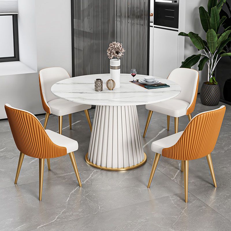Glam Sintered Stone Dining Table Round Dining Table with Pedestal Base