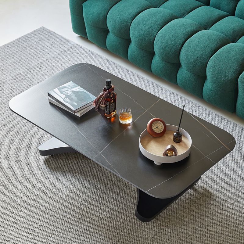 17.7"H Modern Adjustable Metal Cross Base Slate Square Coffee Table on Wheels