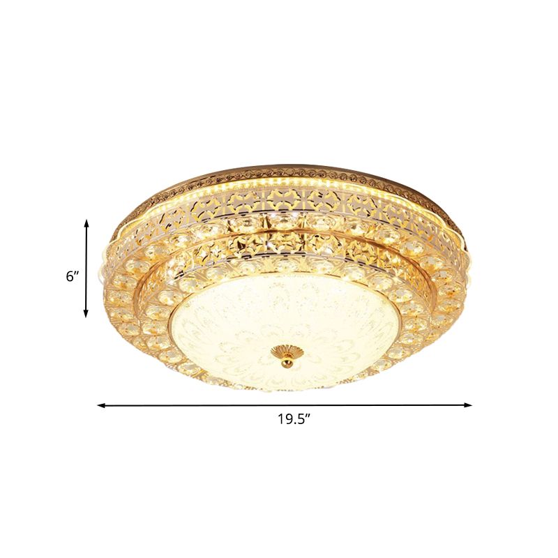 Modernist 2-Tier Circle Flushmount Light Beveled Crystal LED Bedroom Ceiling Mounted Fixture in Gold