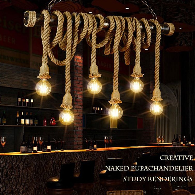 Exposed Bulb Island Lighting Fixtures Rope Retro Industrial Style Island Lighting Ideas for Restaurant