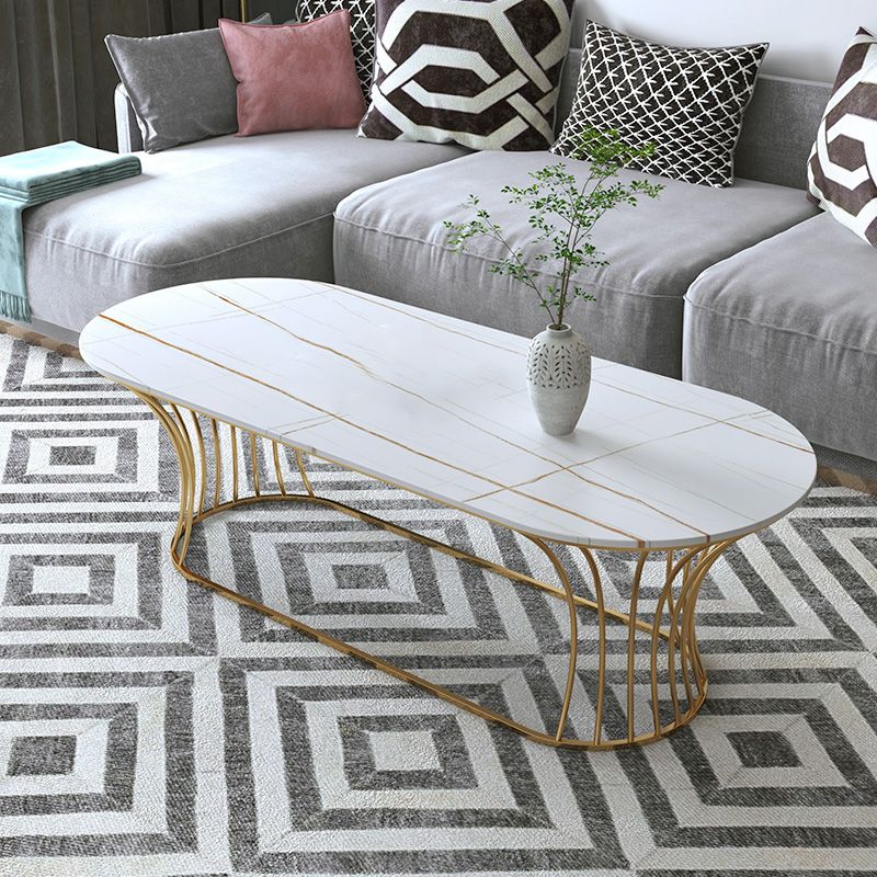 Frame Base Coffee Table Modernism Elliptical Stone Cocktail Table