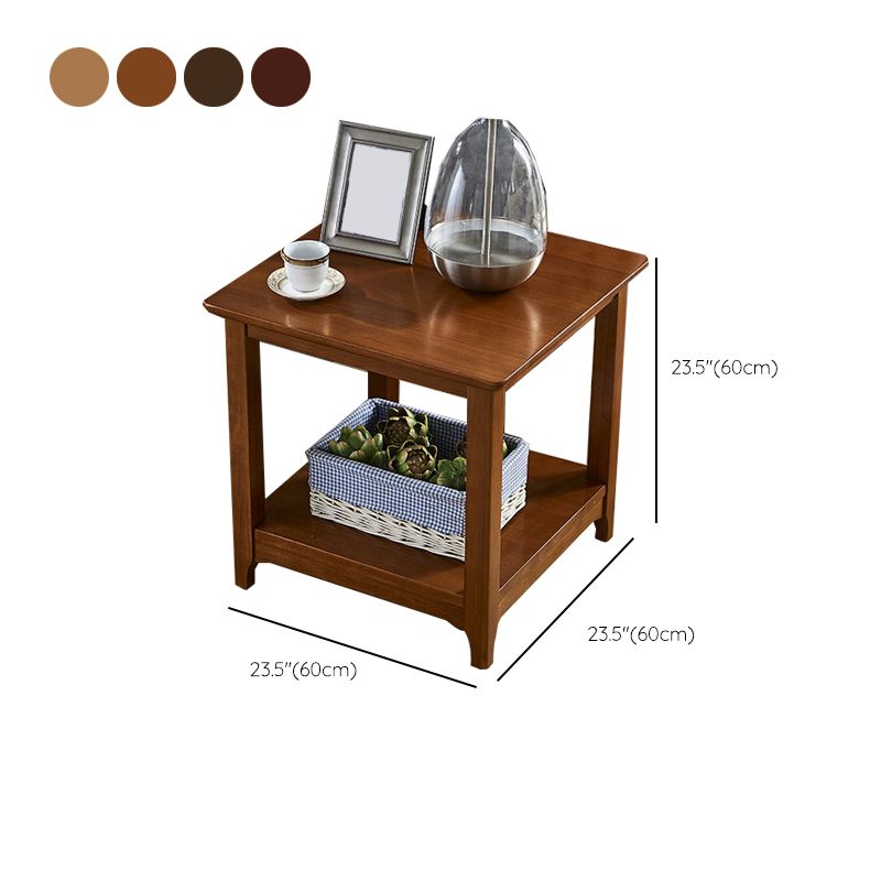 Modernistic Solid Wood 4 Legs Square Double Tier Accent Side Table