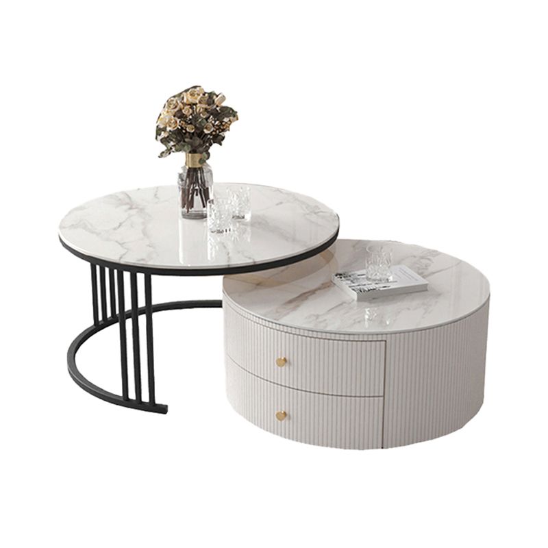 Slate Frame Stone Top Coffee Table Glam 2 Drawers Coffee Table Set