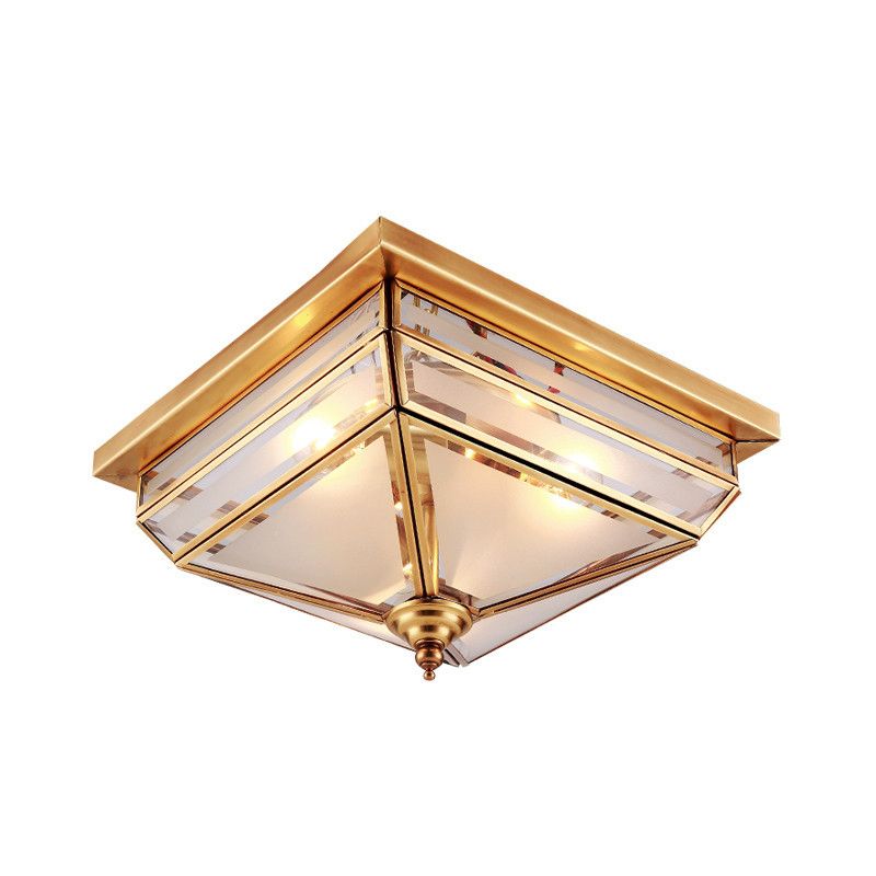 11.5"/16" W Brass 3 Lights Flush Ceiling Lamp Traditional Beveled Glass Square Flush Mount Lighting