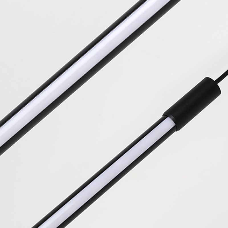 Simple Modern Style Long Line Shape Chandelier Aluminum 1 Light in Black for Living Room Bedroom