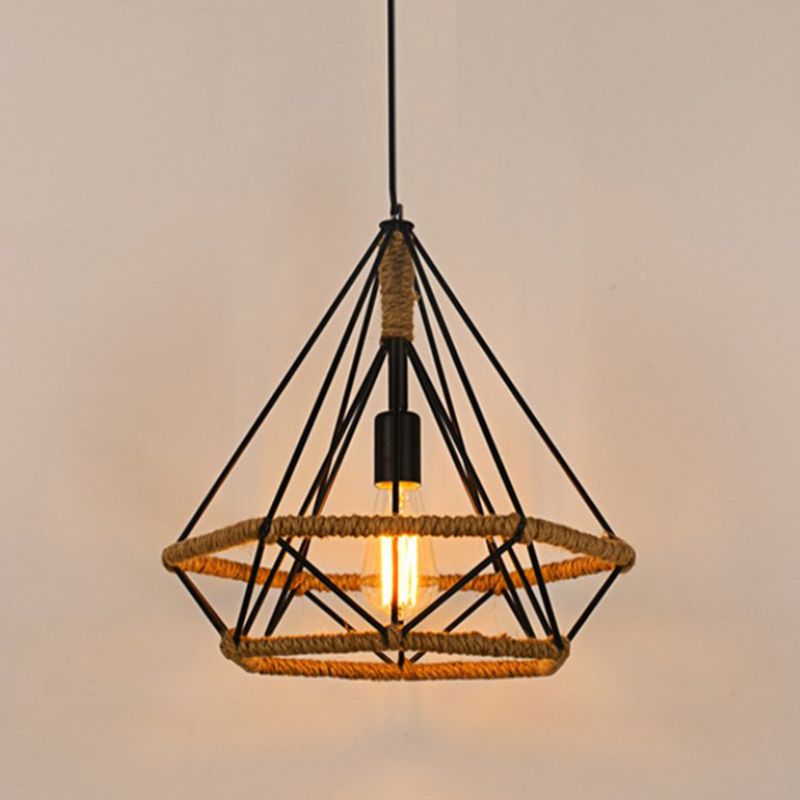 Touw diamant hanger verlichting armatuur vintage stijl restaurant hangend licht licht in zwart