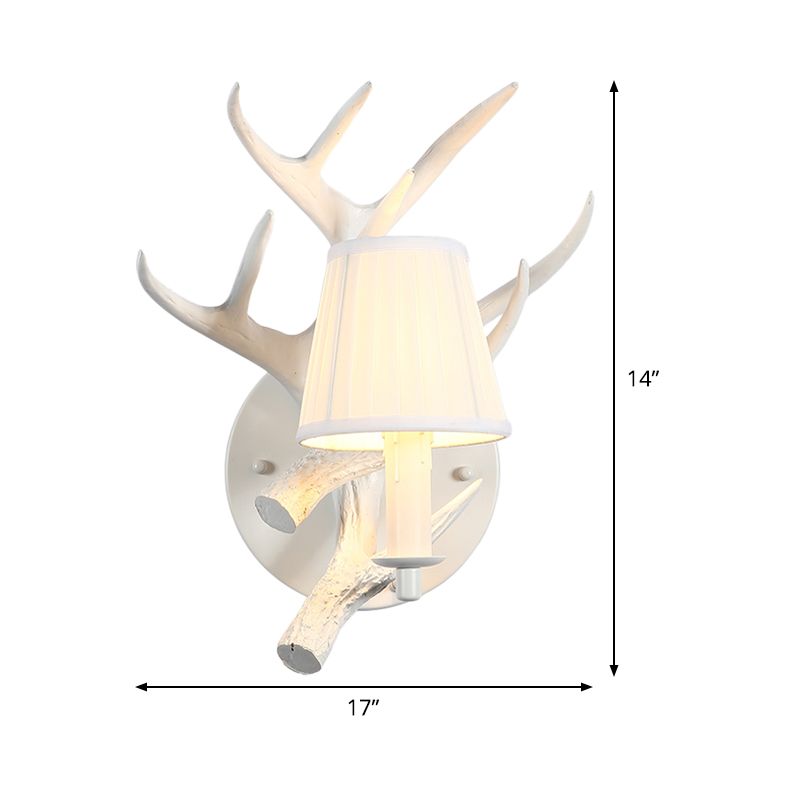 1 Light Resin Wall Lamp Rustic White Cone Dining Room Sconce Light Fixture with Elk Backplate