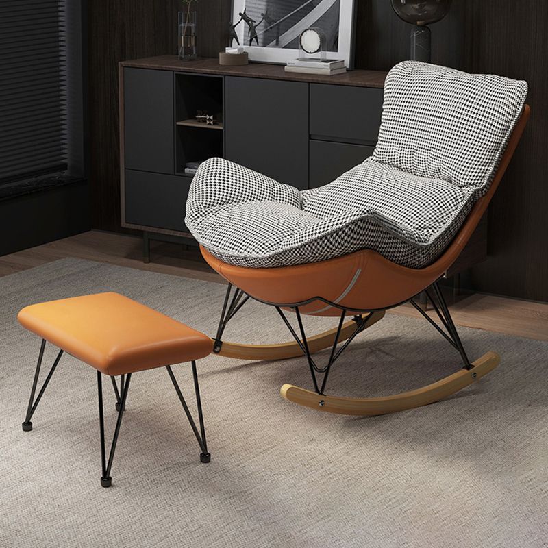 Contemporary Rocking Chair Fabric Upholstered Tufted Metal Frame Indoor Rocking Chair