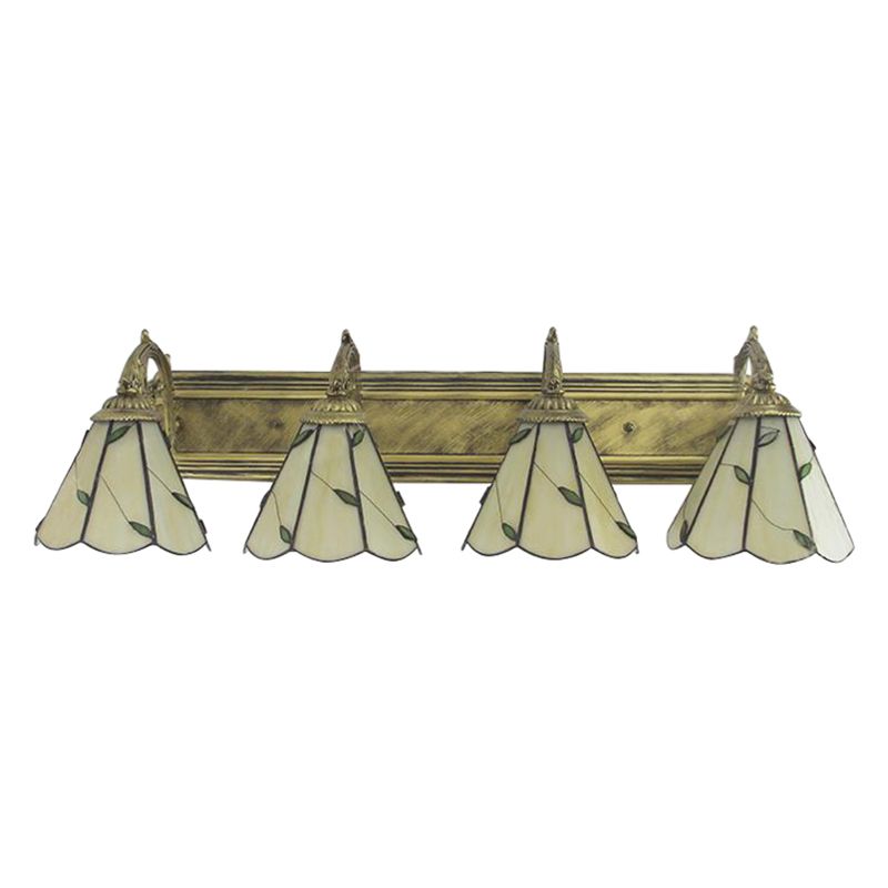 Stained Glass Leaf Wall Sconce Light Rustic Loft 4 Lights Bathroom Vanity Lighting in Beige