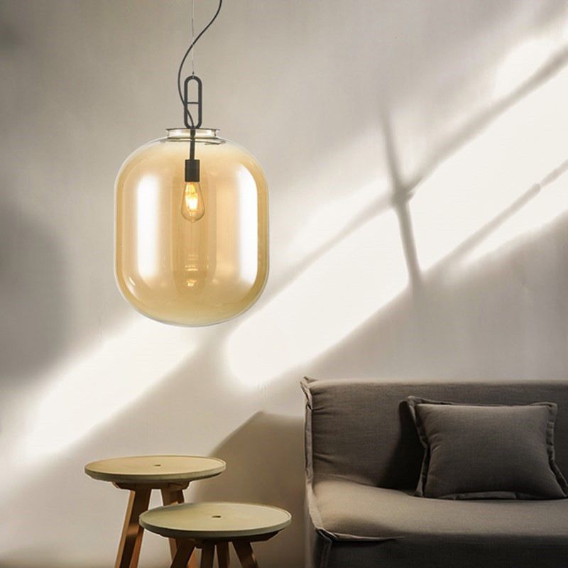 Cilíndrico Luz de techo colgante modernismo Amber/humo vidrio gris 1 cabezal sala de estar luz colgante