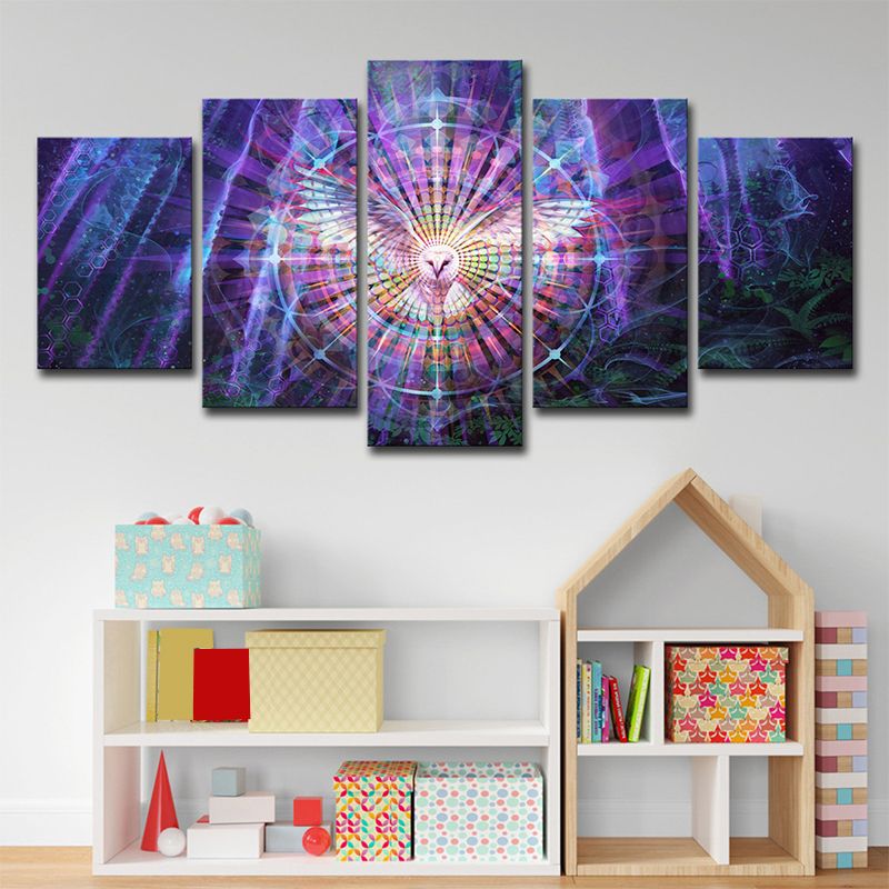 Kaleidoscope Wall Art Bedroom Night Owl Canvas Print in Purple, Multi-Piece