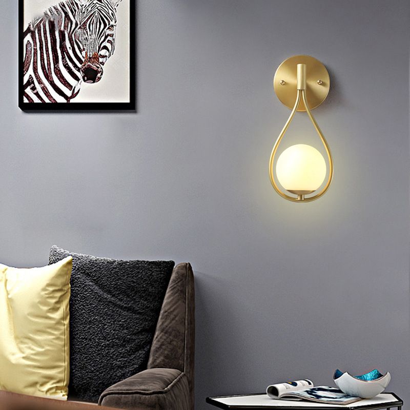 10.6 Inches Height Brass Wall Sconce with Frosted White Glass Shade Nordic Simplicity Style Wall Mount Lamp in Gold