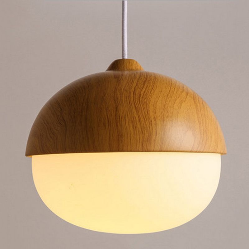 Wood Spherical Pendant Ceiling Light Simplicity Style Hanging Pendant Light in White
