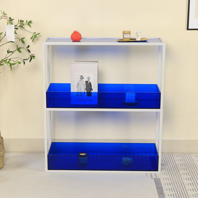 Open Scandinavian Etagere Bookshelf with White Iron Frame Acrylic Shelf